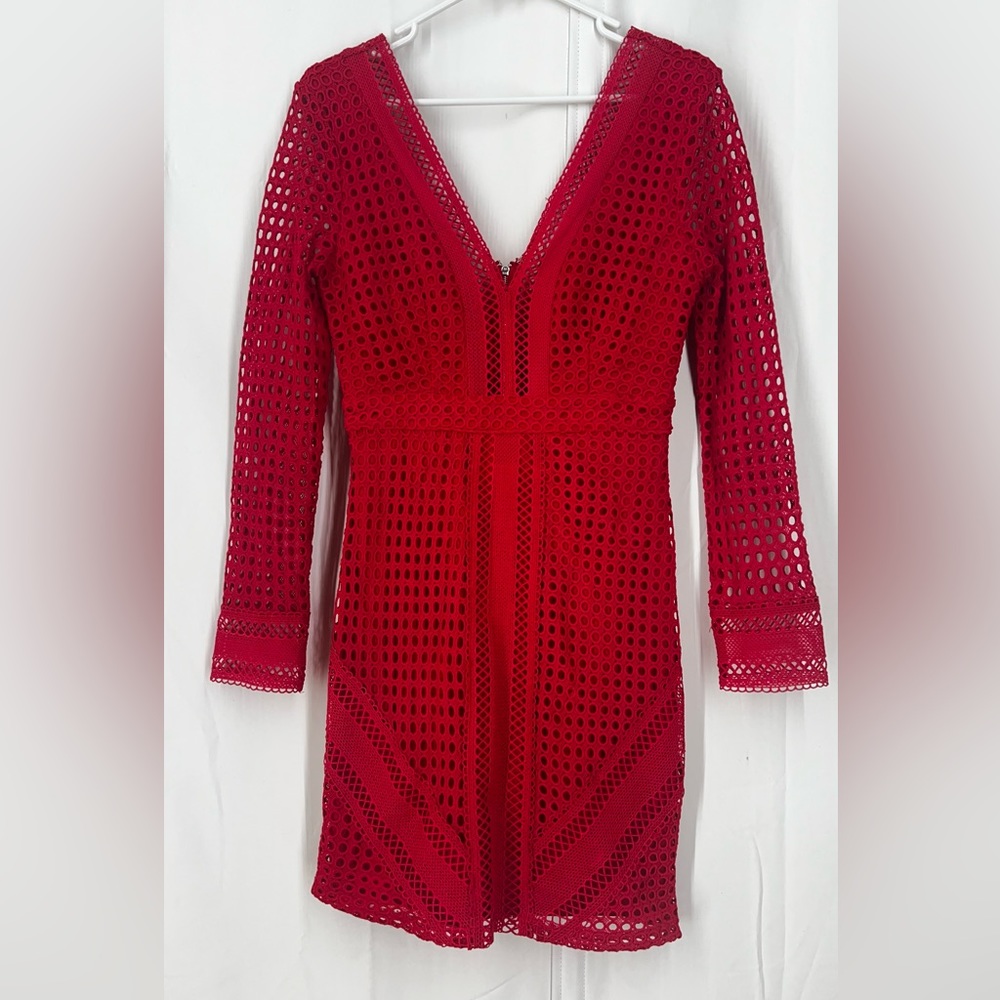 Astr The Label Mesh Body-Con Red Dress women’s size S - Picture 2 of 11